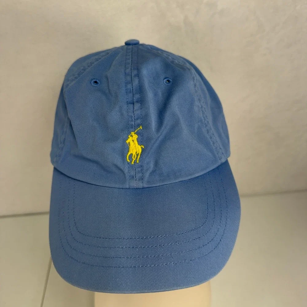Polo Ralph Lauren Baseball Cap Blue Yellow Pony Logo Adjustable Cotton Hat Strap